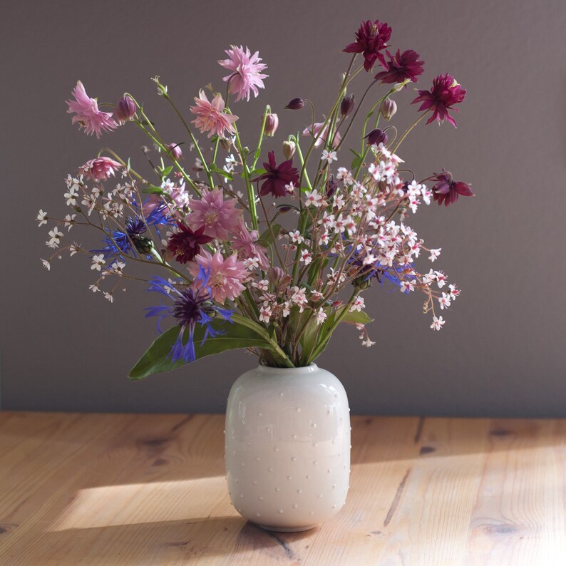 White Flower Vase With Dotted Texture Dot Vase Ceramic Small Etsy