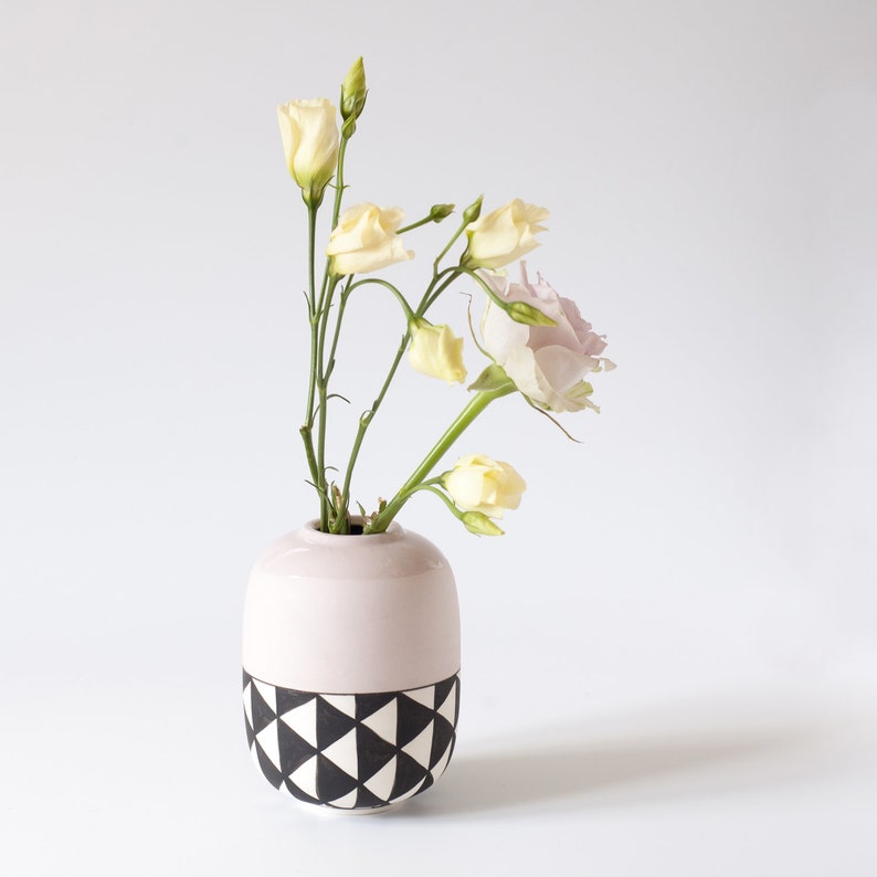 Funky Flower Vases Modern Bud Vase Ceramic Color Block Black Etsy