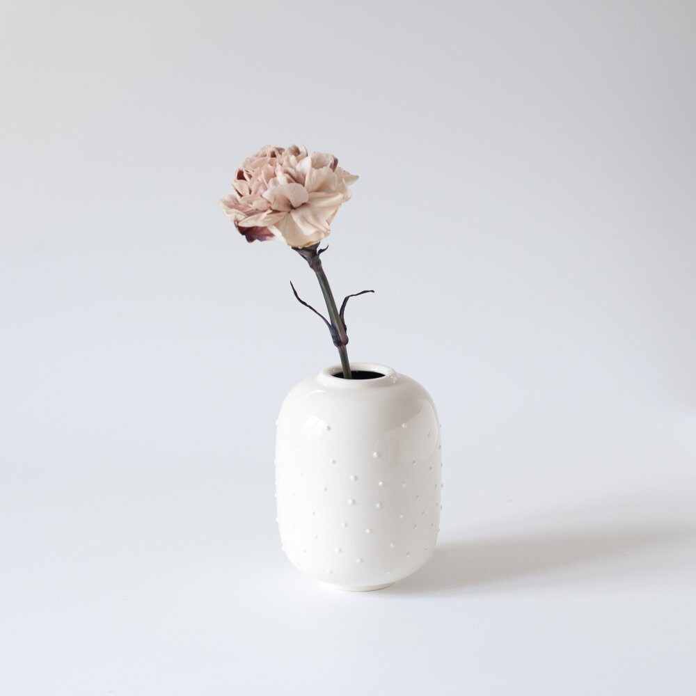 White Flower Vase With Dotted Texture Dot Vase Ceramic Small Etsy