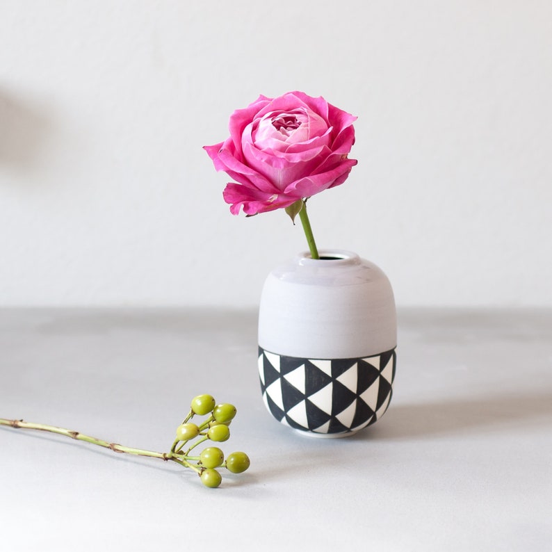 Funky Flower Vases Modern Bud Vase Ceramic Color Block Black Etsy