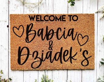 Welcome to Babcia and Dziadek's Door Mat, Gift for Babcia, Gift for Dziadek, Birthday Gift, Dziadek Christmas, Custom Housewarming Gift