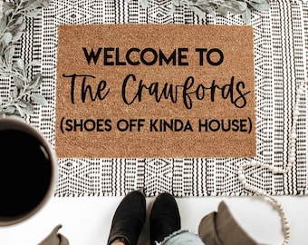 Shoes Off Sign, Shoes Off Doormat, Last Name Door Mat, New Home Gift, Housewarming Gift Personalized, Custom Welcome Mat, Cute Outdoor Rug