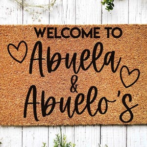 Welcome to Abuela and Abuelo&#39;s Door Mat, Gift for Abuela, Gift for Abuelo, Abuela Birthday Gift, Abuelo Christmas, Custom Housewarming Gift