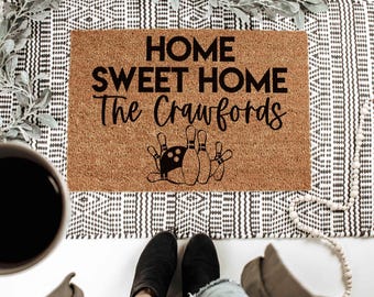 Bowling Door Mat, Housewarming Gift for Couple, Wedding Gift Personalized, Family Last Name Doormat, Custom Closing Gift, Welcome Mat