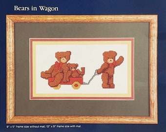 Cross Stitch Kit - Dale Burdett Bears In Wagon - 9x5 - Country Charm Vintage Craft Kit