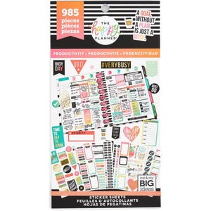 Happy Planner Stickers: Productivity Theme - Gold Foil Accents (985 Stickers, 30 Sheets
