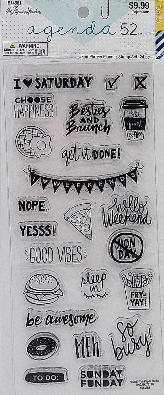 Agenda 52 the Paper Studio Fun Phrase Planner Stamp Set, 24 PCS Clear Stamps  