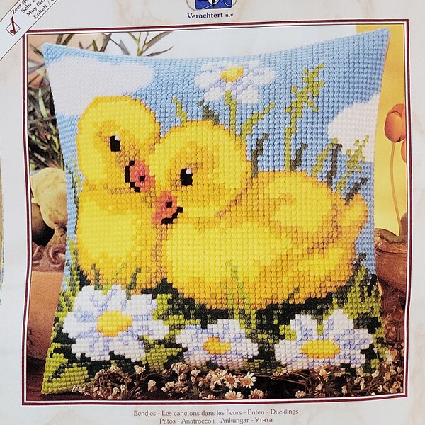 Adorable Vervaco Chicks Needlepoint Kit: Create a Stunning 16 x 16 Cross Stitch Pillow Cover