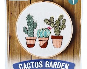 Cactus Garden Embroidery Kit - Complete DIY Needlework Set