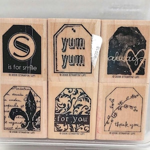 Vintage Stampin Up! Terrific Tags Rubber Stamp Set - Wood Mounted