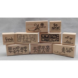 Vintage Wood Mounted Rubber Stamp Set: Scrapbooking & Card Making
