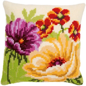 Stamped Cross Stitch Cushion Kit: Summer Flowers, 16&quot;x16&quot;