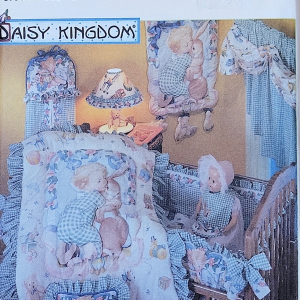 Daisy Kingdom Baby Nursery Decorating Simplicity 8115 Sewing Pattern Quilt, Pillow, Dust Ruffle, Bumper, Bib, Diaper Stackers