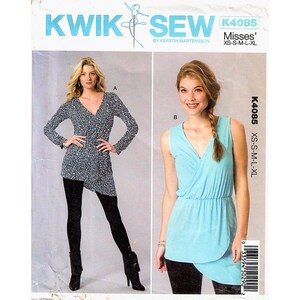 Misses' Top Pattern Kwik Sew K4085 Mock Wrap Tunic in Sizes XS-XL UNCUT