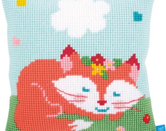 Schlafende Fuchs Kreuzstich Kissen Kit 16x16 - Komplettes Kissen Set