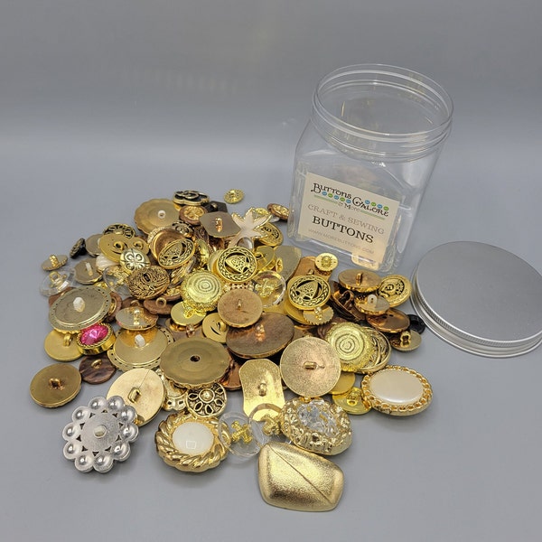 Mixed Gold Button Assortment Varied Sizes & Designs Lot Of Buttons Bulk Buttons Plastic Shank Buttons