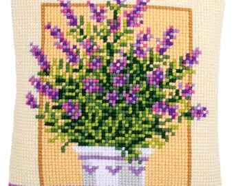 Vervaco Lavender in Pot Cross Stitch Kit - DIY Cushion Cover
