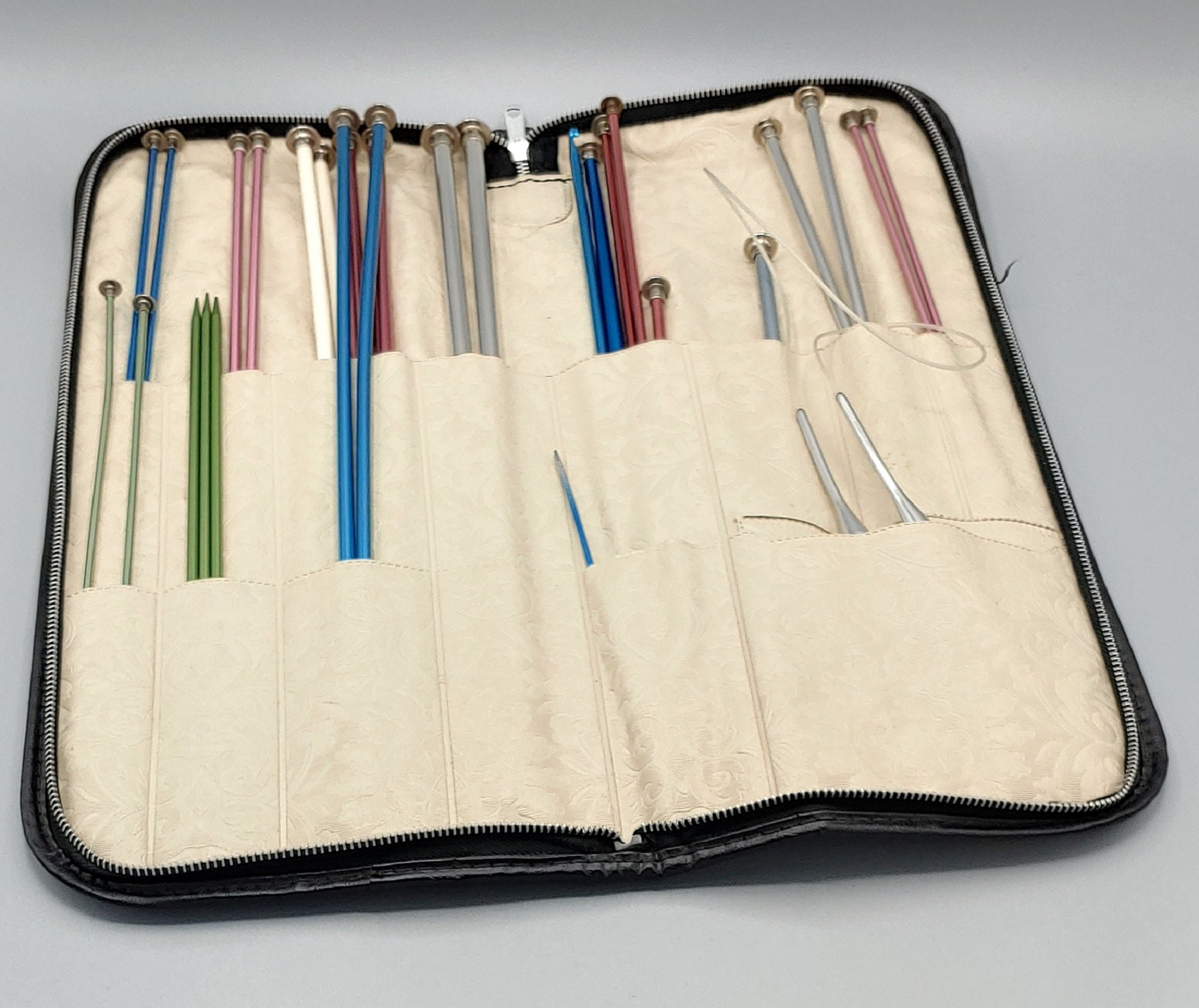 Vintage Knitting Needle Case Zipper Bag Tote Case With Etsy
