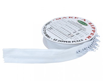 White Zipper Tape: Heavy Duty DIY Sewing Notions - 3 Yards, 12 Pulls
