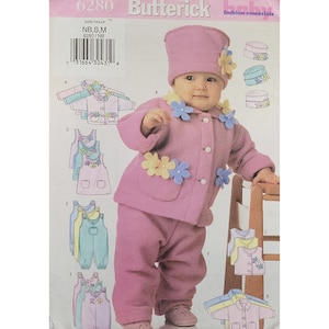 Infants&#39; Jacket, Vest, Jumper, Jumpsuit & Hat Butterick Sewing Pattern 6280 Size Newborn-Med