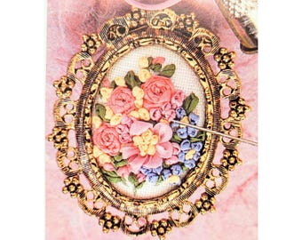 Mary Maxim Silk Ribbon Embroidery Kit Floral Pin No 7093 Vintage Kit