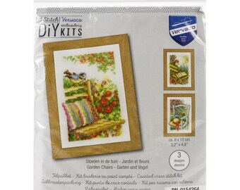 Charming Garden Chairs Mini Cross Stitch Kit by Vervaco - Includes 3 Different Designs