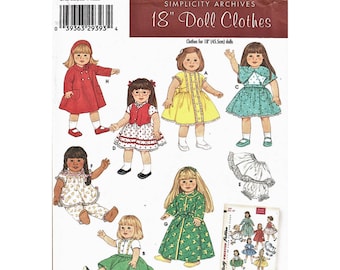 18" Doll Clothes Simplicity Sewing Pattern 4347 Dresses, Blouse, Cape, Skirt, Robe, PJ's UNCUT