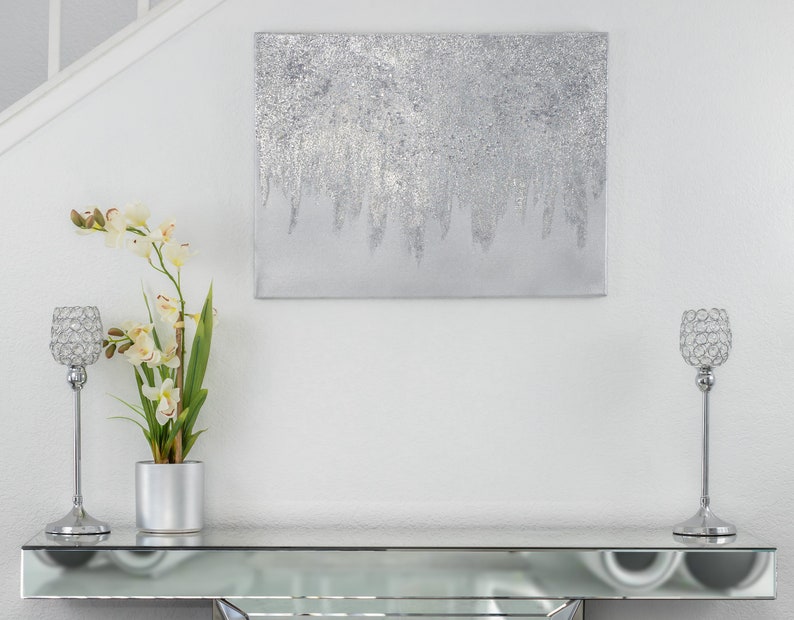 Glitter Painting Silver Glitter Painting Silver Glitter Art Etsy