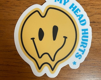 My Head Hurts Smiley, Headache Sticker, Migraine Sticker, Hydrocephalus Sticker