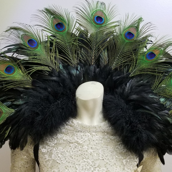 Feather Collar - Black Rooster Coque Peacock - Cosplay, Halloween, Burning Man and more