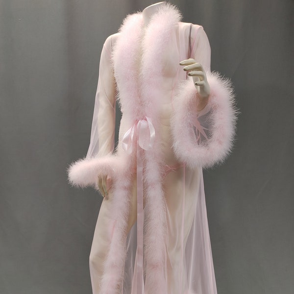 Marabou Feather Sheer Robe Nightgown