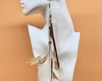 Handmade Earring - Stripped Coque & Golden Pheasant red tip