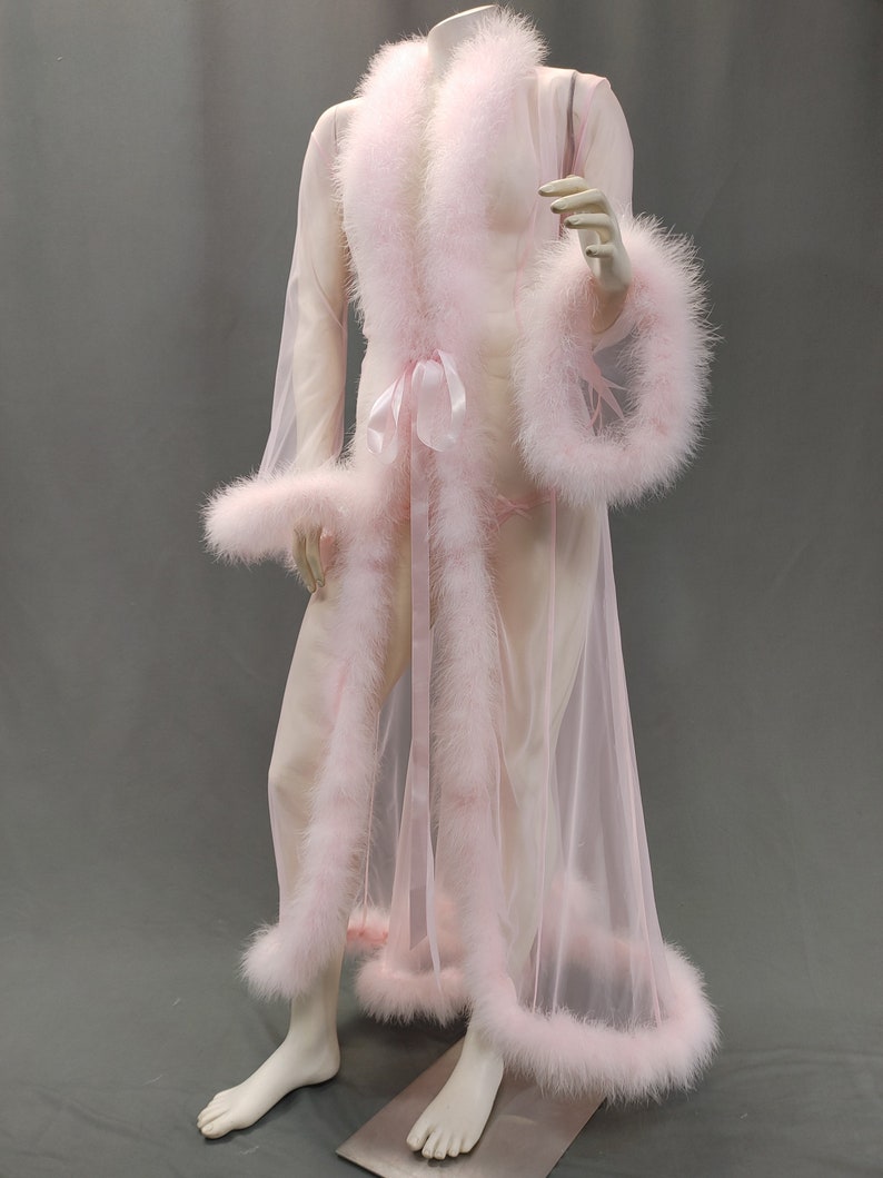 Marabou Feather Sheer Robe Nightgown Etsy