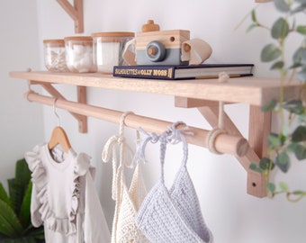 Bracket Shelf With Hanging Rod Wooden Nursery Shelving Etsy