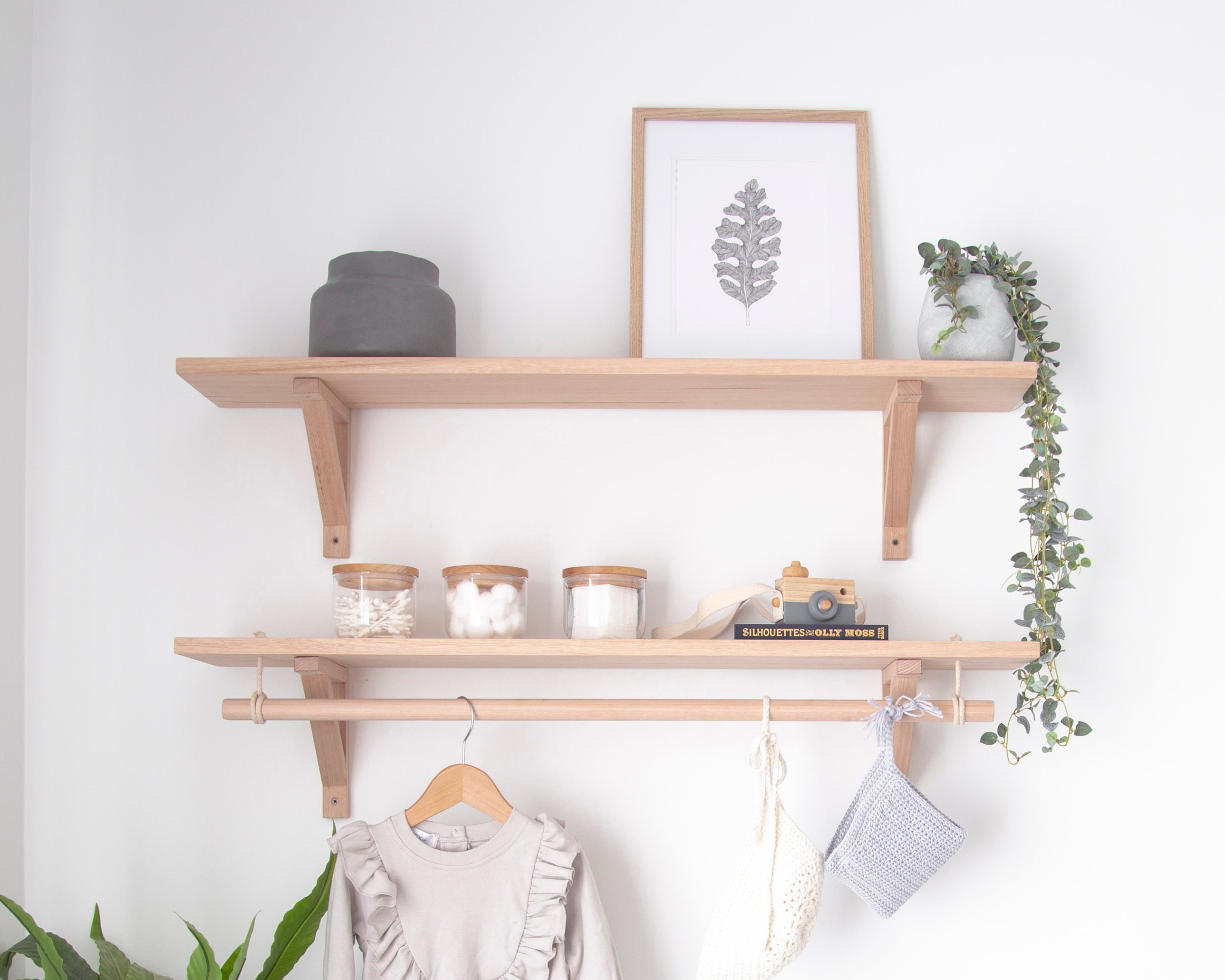 Bracket Shelf With Hanging Rod Wooden Nursery Shelving - Etsy