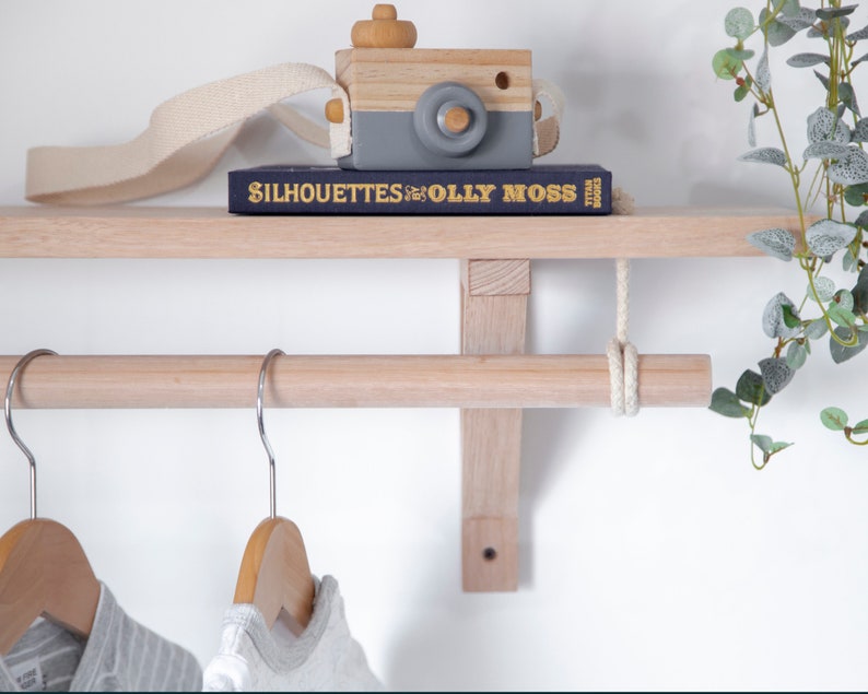 Bracket Shelf With Hanging Rod Wooden Nursery Shelving Etsy Australia