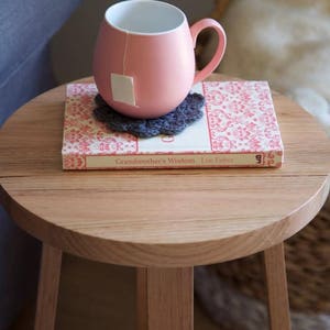 Round Side Table Wooden Stool Bedside Table image 5