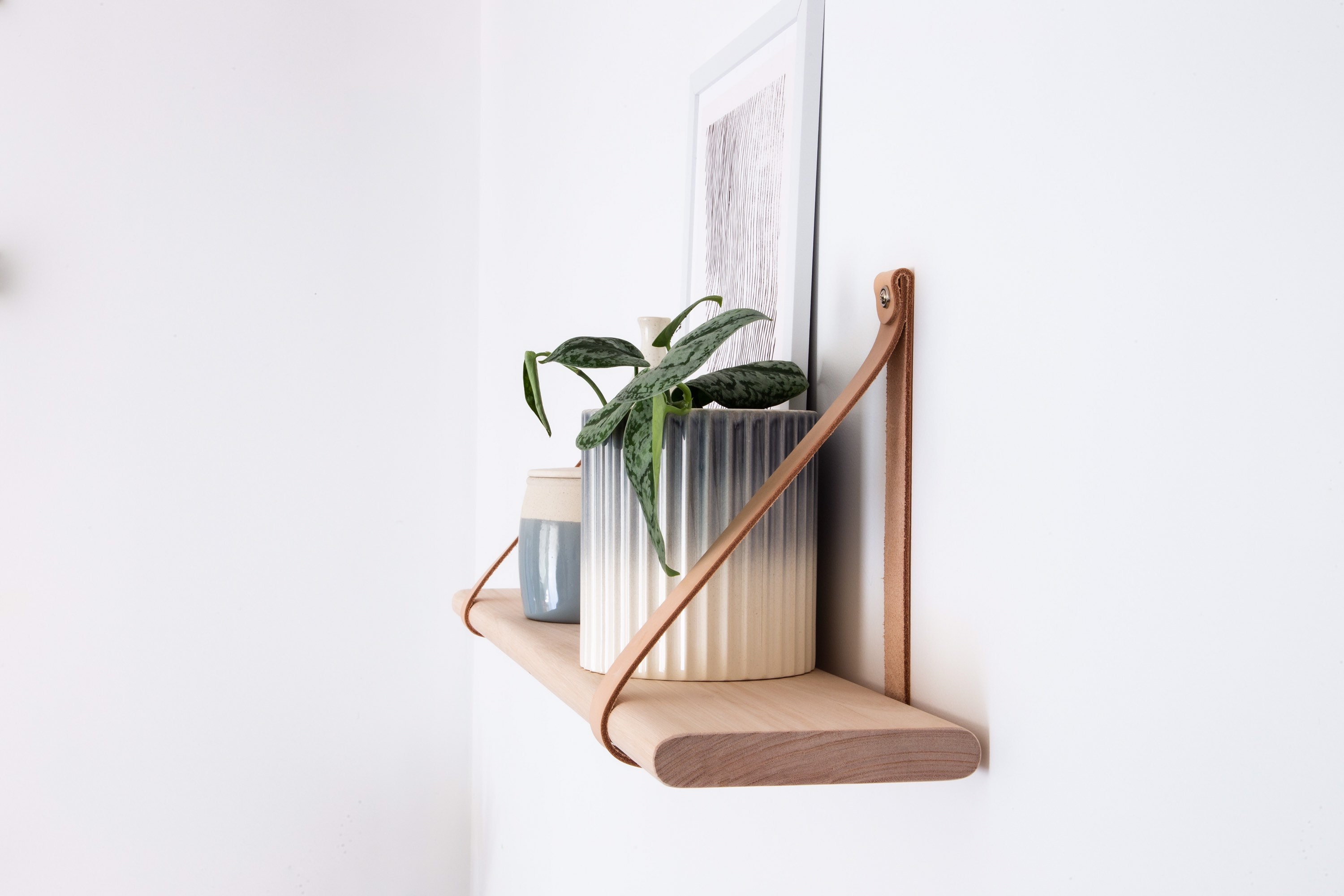 Curved Edge Shelf Leather Strap Timber Shelves Wooden Etsy Australia