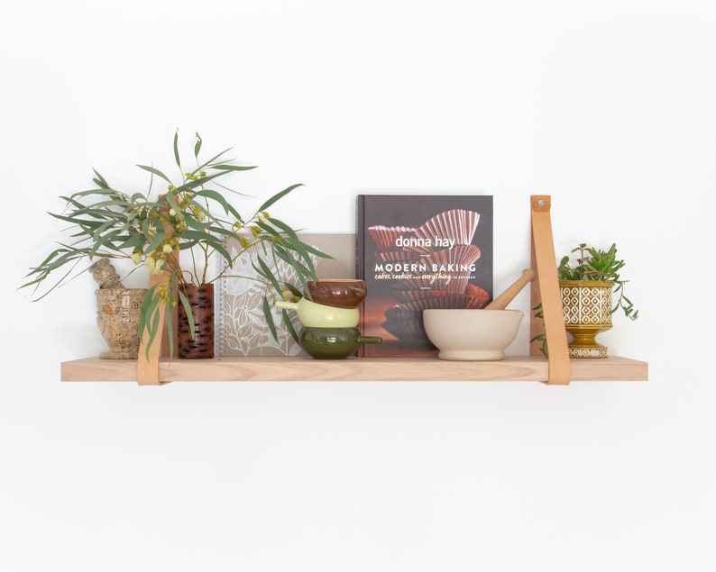 Leather Strap Shelf Timber Shelves Wooden Shelf with Etsy