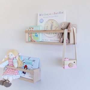 Small Shelf Wooden Book Ledge Timber Nursery Shelves Spice Rack image 7
