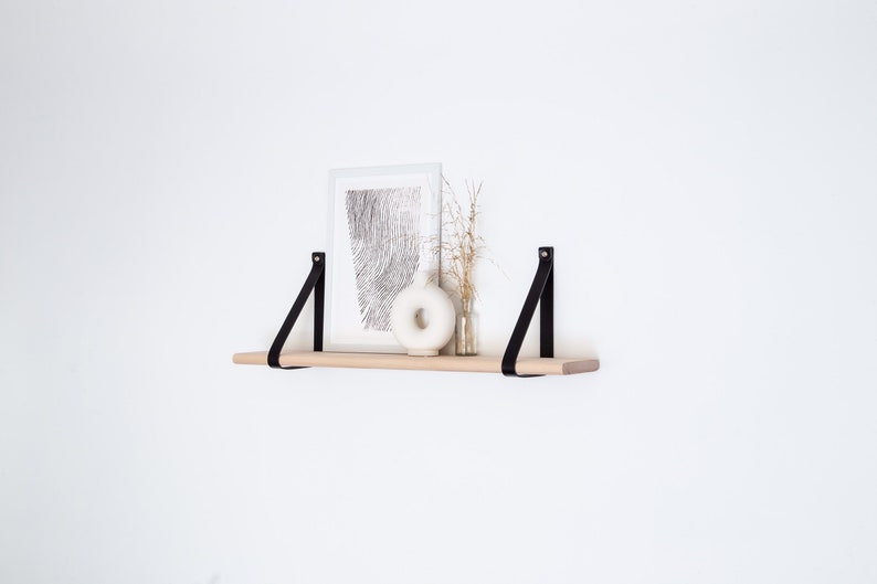 Curved Edge Shelf Leather Strap Timber Shelves Wooden Etsy Australia