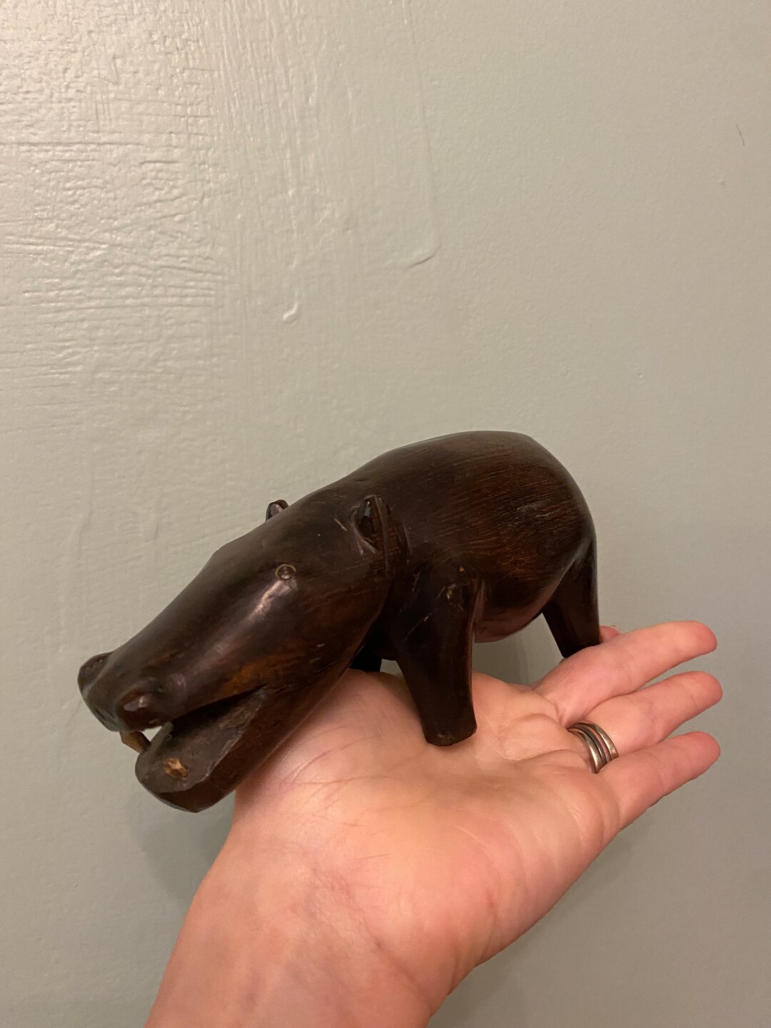 Vintage Teak Hippo Figure Mcm Etsy