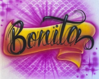 Bonita Airbrush Name-Airbrushed T-shirt Design Personalized Birthday Gift Graffiti Lettering drip lettering two-tone colors