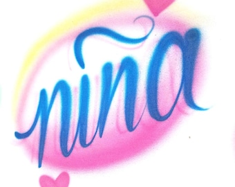 Nina Airbrush Name-Airbrushed T-shirt Design Personalized Birthday Gift Calligraphy Lettering