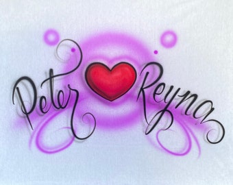 Peter & Reyna  Airbrush Name-Airbrushed T-shirt Design Personalized Birthday Gift Couples Shirt