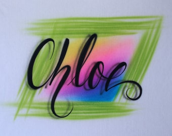 Custom airbrushed name personalized shirt Chloe Birthday gift Rainbow