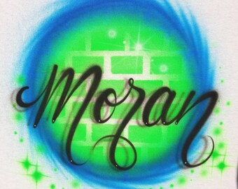 Moran Airbrush Name-Airbrushed T-shirt Design Personalized Birthday Gift Calligraphy Lettering Brick background