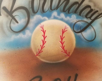 Airbrushed birthday baseball -Airbrushed T-shirt Design Personalized Birthday Gift Boys gift