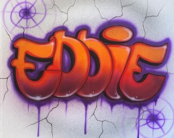 Eddie  Airbrush Name-Airbrushed T-shirt Design Personalized Birthday Gift Graffiti Lettering drip lettering two-tone tone special FX