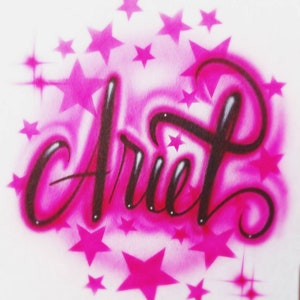 Ariel Airbrush Name-Airbrushed T-shirt Design Personalized Birthday Gift Calligraphy Lettering Stars